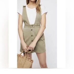 We The Free Mallory Overall Jumper Size 6 Olive Green Button-Front Mini Pinafore